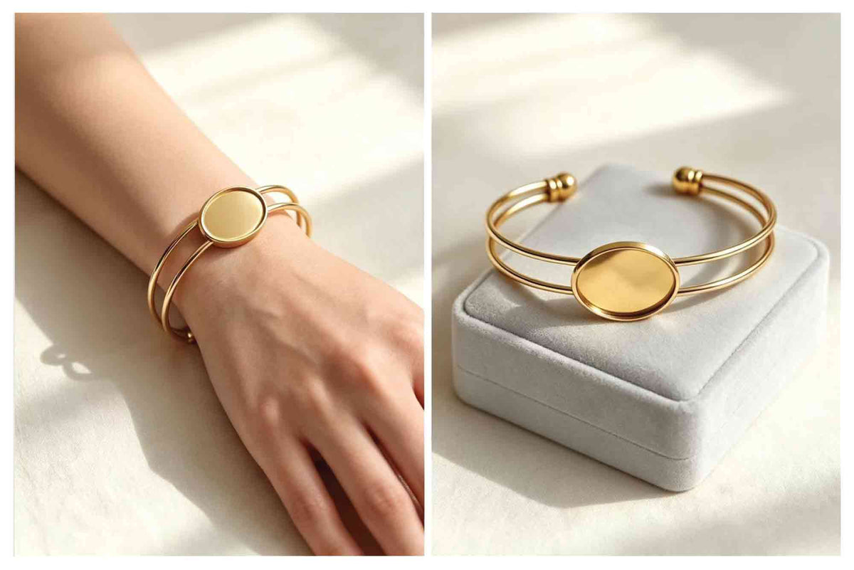 Round Bezel Cuff Bracelet